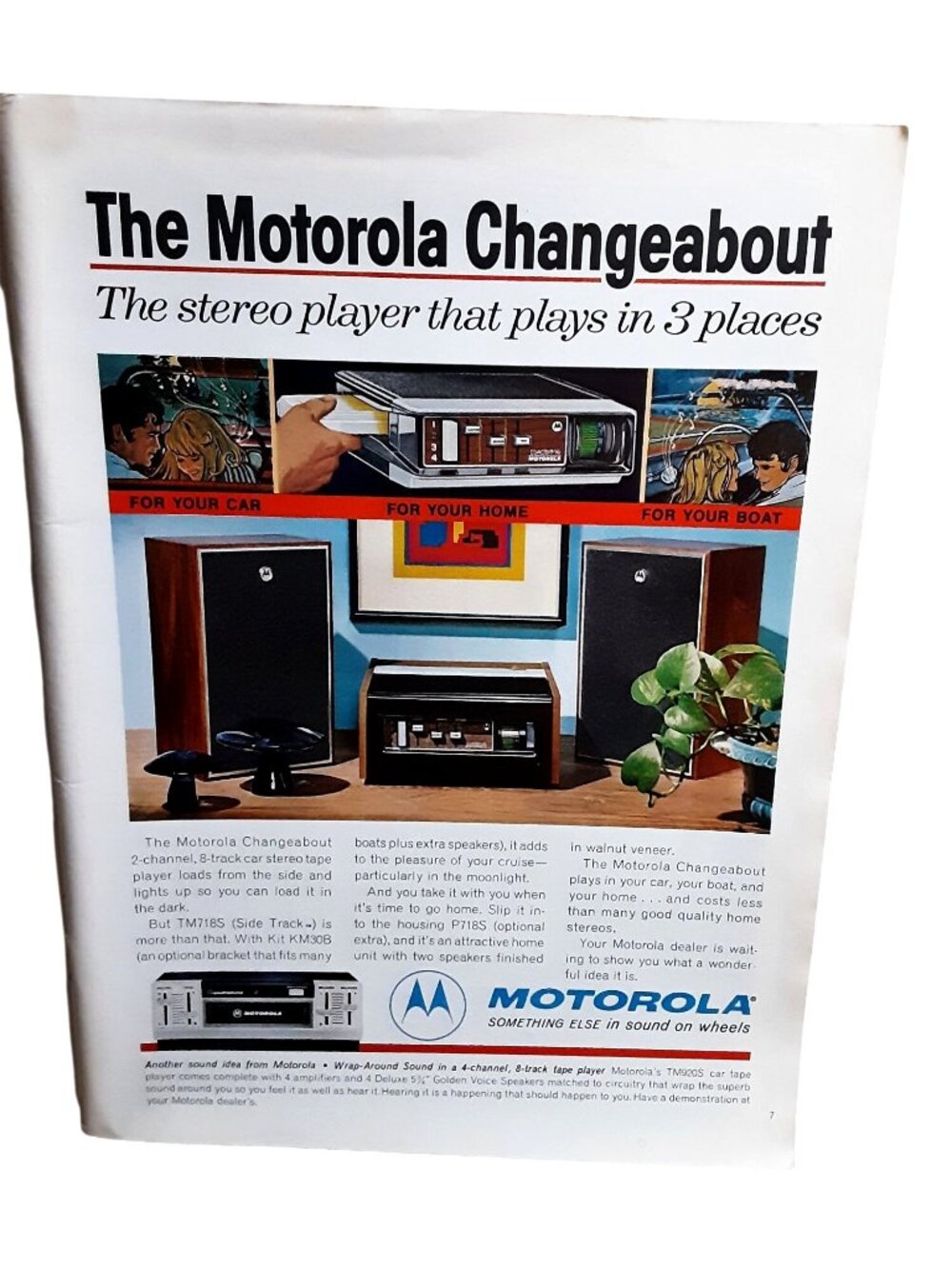 1971 Motorola Changeabout 8 Track Car Home Boat Stereo Vintage Ad